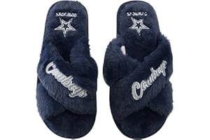 FOCO Womens NFL Team Script Wordmark Fuzzy Cross Slide Slippers