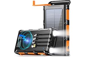 GOODaaa Power Bank Wireless Charger 45800mAh Built in Hand Crank and 4 Cables 15W Fast Charging Power Bank 7 Outputs & 4 Inputs Solar Portable Charger, SOS/Strobe/Strong Flashlights, Compass