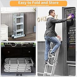 RIKADE 12.5FT Folding Ladder, 7-in-1 Multi Purpose