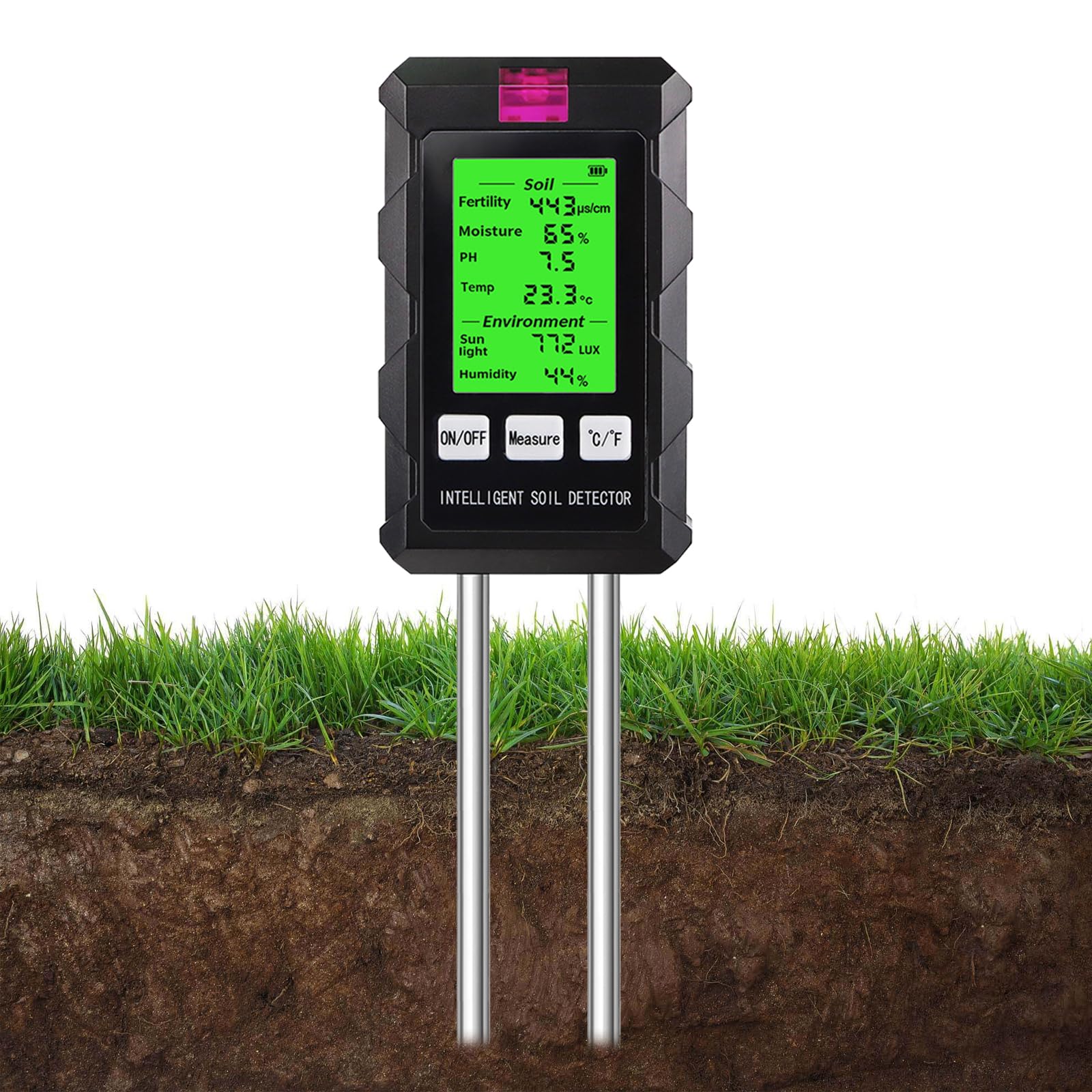 Soil Meter, 6-in-1 Soil Test Meter, Digital PH Soil Tester, Soil Tester for Fertility, Temperature, Light, pH Value, Soil Moisture and Ambient Moisture