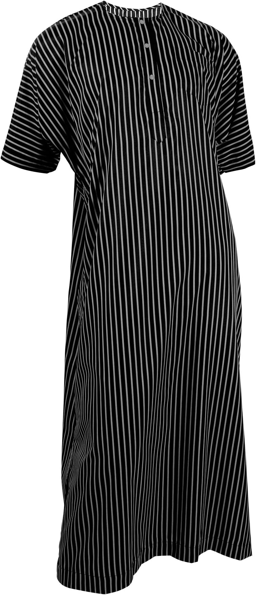 Hijaz Silky Black Horizontal Stripe Casual Short Sleeve Men's Thobe Arab Robe