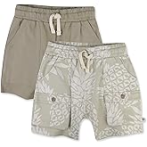 HonestBaby Unisex-Baby 2-Pack Cargo Shorts 100% Organic Cotton for Infant Baby and Toddler, Boys, Girls