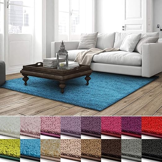 Casa Pura Shaggy Teppich Barcelona Weicher Hochflor Teppich Fur Wohnzimmer Schlafzimmer Kinderzimmer Viele Farben Grossen 160x160 Cm Hellblau Amazon De Kuche Haushalt