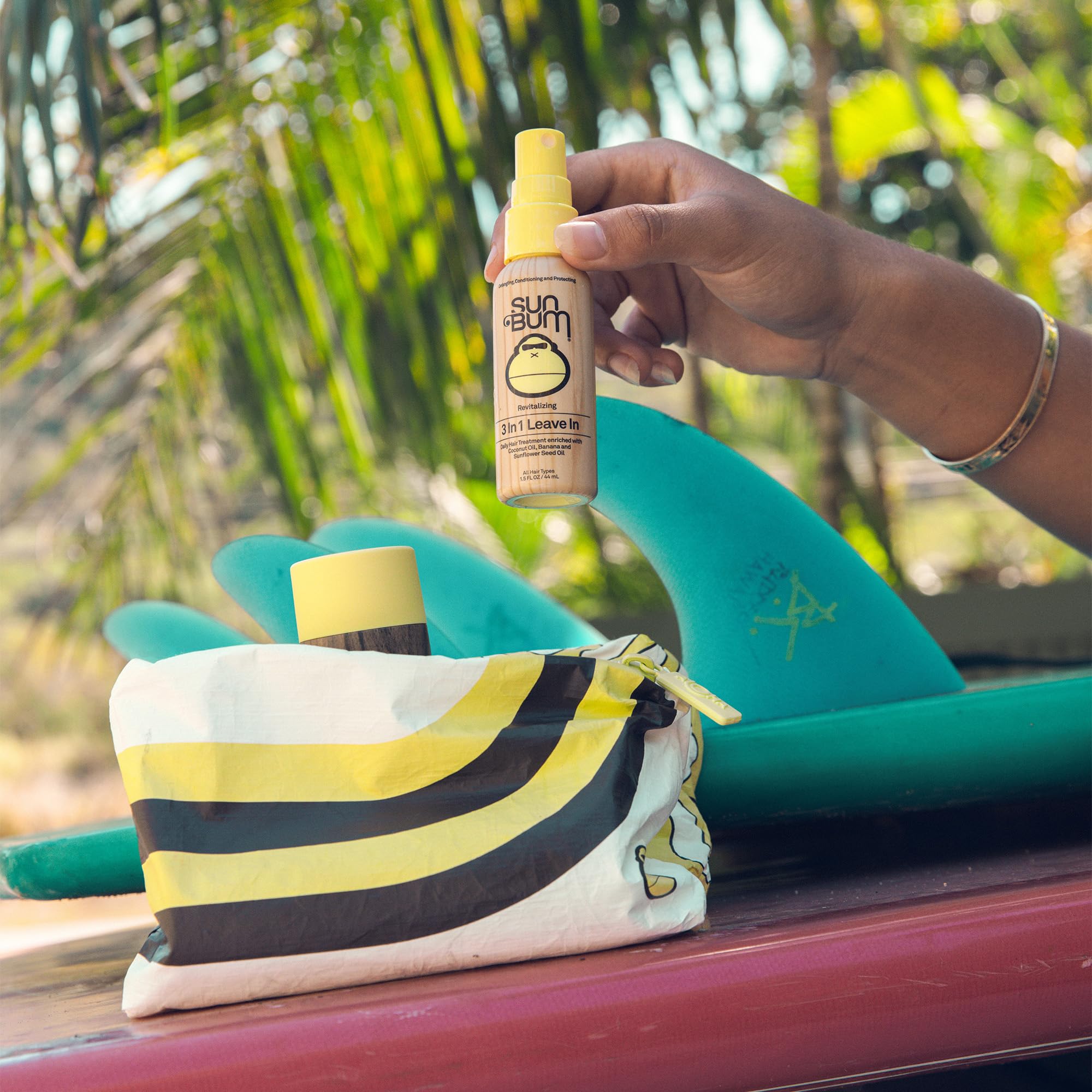 Sun Bum Hair Care Travel Essentials Kit - Revitalize Your Hair With Revitalizing Shampoo, Conditioner, and 3-in-1 Leave In Treatment - Includes Aloha Collection Travel Pouch