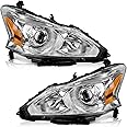 WEELMOTO Halogen Headlights for 2013-2015 Altima 4Dr Sedan Headlight Assembly Pair Replacement for 13 14 15 Altima Chrome Housing Amber Reflector (DOES NOT FIT XENON/HID)