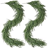 Celltestria 2Pcs 6FT Christmas Norfolk Pine Garlands Decoration, 120 Branches Real Touch Artificial Faux Green Pines Winter Garland for Fireplace Table Mantle Stairs Xmas Holiday Indoor Outdoor Decor