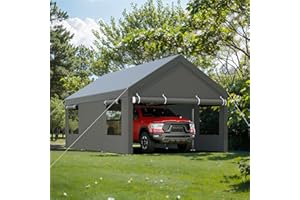 JY QAQA PET JY QAQA Carport, 12x20 ft Heavy Duty Carport with Roll-up Windows, Portable Garage with Removable Sidewalls & Doors,All-Season Tarp for Car Boat Truck Motorcycle