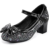 LAURMOSA Princess Shoes High Heel Toddler Girls Dress Shoes Cute Bowknot Sparkle Mary Jane Flower Girls Wedding Birthday Party Prom for Little Big Kids