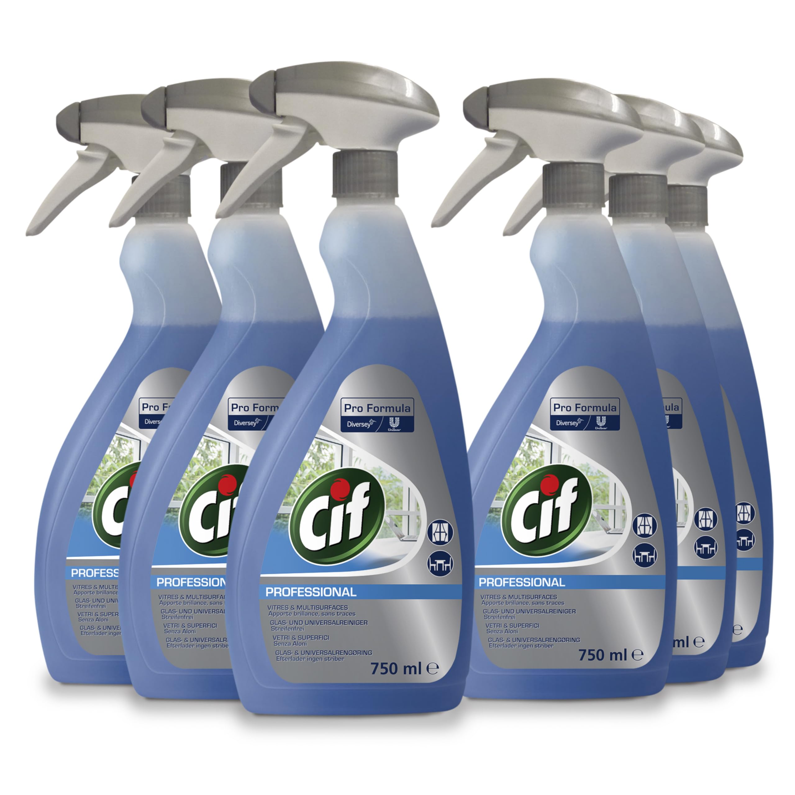Cif Pro Formula Glass Cleaner, 750ml (6-pack) spray bottles