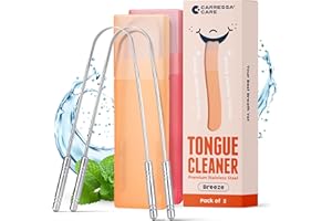 CARRESSA CARE Tongue Scraper for Adults - Stainless Steel Metal Tongue Scraper with Travel Cases, Reduce Bad Breath, Tongue Cleaner for Oral Care, Reusable 2 PC Tongue Scrubber for Oral Hygiene