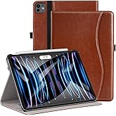 ZtotopCases for iPad Pro 12.9 6th/5th/4th/3rd Generation Case 2022/2021/2020/2018, Premium PU Leather Folio Cover, Auto Wake/Sleep, Multi Viewing Angles, Supports Pencil Pro and Touch ID, Brown
