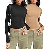 Zeagoo Womens Long Sleeve Shirts Mock Neck Turtleneck Slim Fitted Basic Crop Tops 2024 Fashion Casual T-Shirts