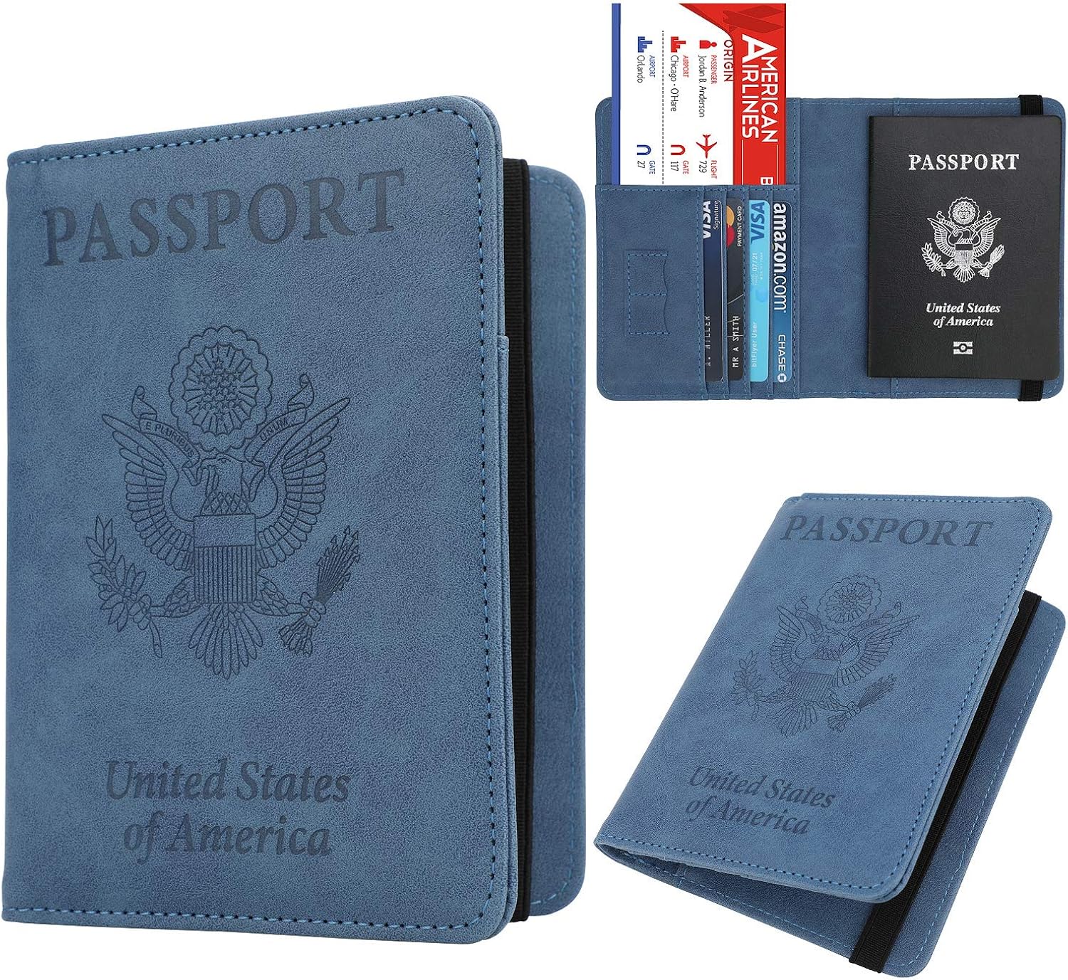  | GDTK RFID Blocking Leather Passport Holder Cover Case Travel Wallet Elastic Strap (A-Dark Blue) | Passport Wallets
