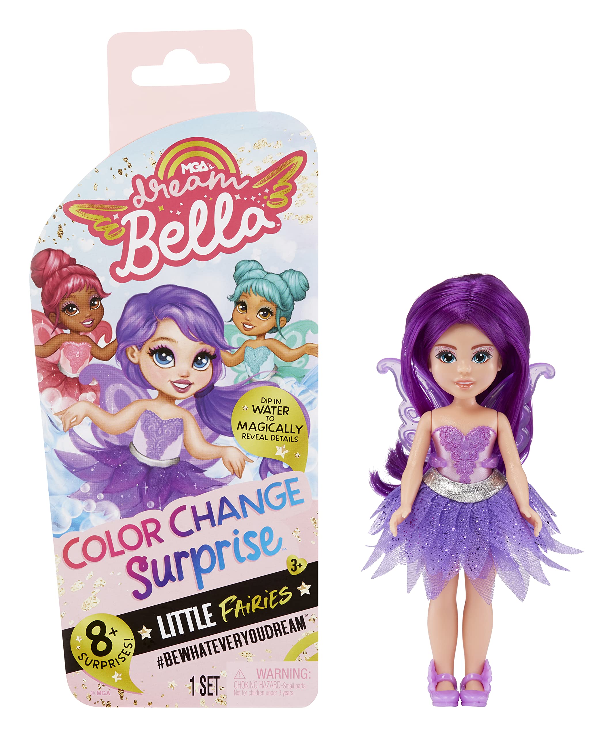 MGA's Dream Ella 578758EUC MGA's Dream Bella Colour Change Surprise Little Fairies-Aubrey-Small Fashion Doll with Wings, Accessories, & Purple Hair-5.5"/14cm-Collectable-Gift for Kids Ages 3+