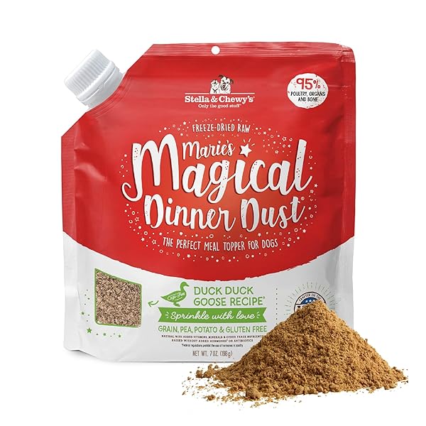 STELLA & CHEWY’S FREEZE-DRIED RAW MARIE’S MAGICAL DINNER DUST – PREMIUM DUCK & TURKEY DOG FOOD TOPPER WITH ORGANIC FRUITS & VEGETABLES – PERFECT FOR PICKY EATERS – 7OZ
