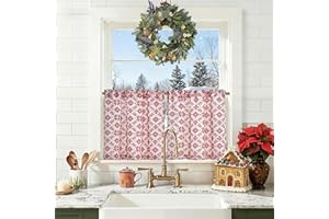 jinchan Snowflake Plaid Christmas Curtains 24 Inch Length Cafe Curtain Red Faux Canvas Textured Knit-Look Tier Curtains Holiday Christmas Decorations for Living Room Small Windows Rod Pocket 2 Panels