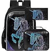 gxtvo 3PCS Unicorn Backpack, 17" Girls Bookbag with Lunch Box, Kids Water Resistant Middle Elementary School Bag for Prechool