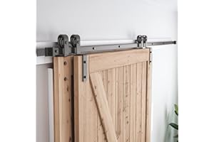 SMARTSTANDARD 9 Feet Bypass Sliding Barn Door Hardware Kit - for Double Wooden Doors-Single Track - Smoothly & Quietly - Easy to Install-Fit 96" Opening