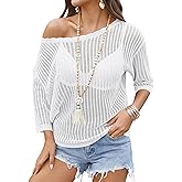 Zeagoo Womens Summer Tops Crochet Sweaters Resort Wear 3/4 Sleeve Hollow Out Knit Tops 2026 Beach Coverup