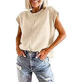 MURMUREY Womens Cap Sleeve Sweater Vest Crew Neck Knit Sleeveless Tank Tops Casual Lightweight Pullover Sweaters