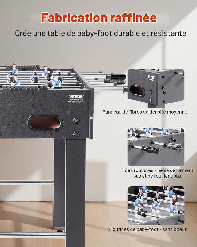 Table de Baby-Foot de Taille Standard de 121,2 cm, Jeu Football de Table Intérieur, Kit Complet avec 2 Balles, Tableau de Score et 2 Porte-gobelets, pour Maison, Famille, Salle de Jeux, Bar
