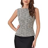 Allegra K Tweed Top for Women Elegant Sleeveless Crew Neck Business Casual Blazer Vest Tops
