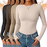 Sweetyweee 4 Pack Women's Thermal Shirts Long Sleeve Undershirt Tops Raglan Sleeve Fleece Warm Winter Base Layer