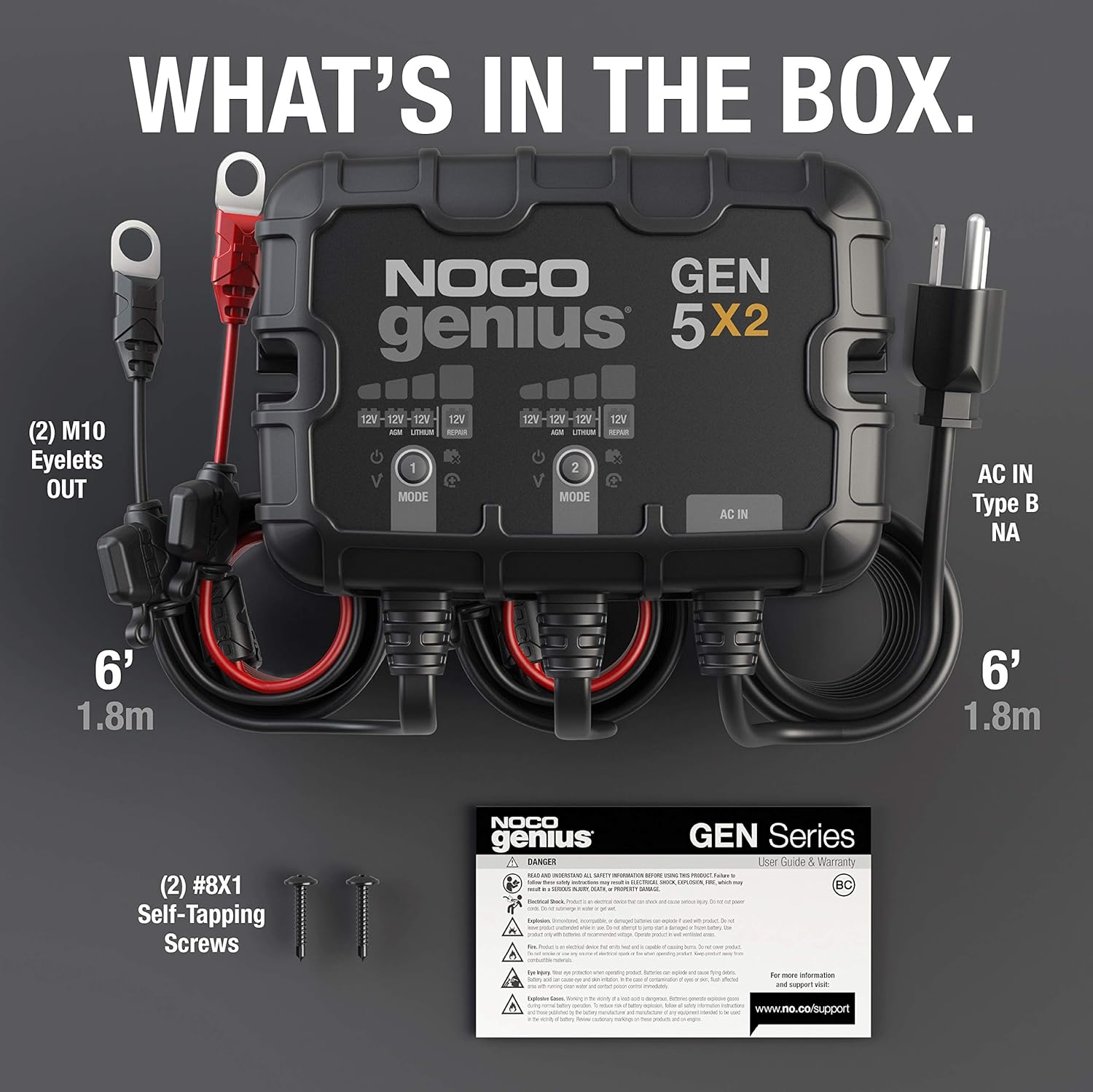 NOCO Genius GEN5X2, 2-Bank, 10-Amp (5-Amp Per Bank) Fully-Automatic Smart Marine Charger, 12V Onboard Battery Charger, Battery Maintainer And Battery Desulfator With Temperature Compensation: Automotive