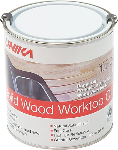 Unika Solid Wood Worktop Oil 1L Fast Cure Water Resistant UK Brand