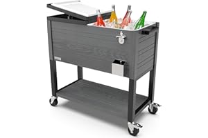 Permasteel 80 Quart Party Cooler, Rolling Ice Chest with Wheels and Handles for Indoor Outdoor Patio