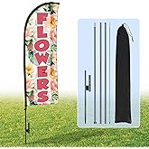 Buryeah 15ft Flowers Flags Banners for Advertising with Flagpole Ground Stake Portable Bag Feather Flowers Signs Banner for Business Advertising
