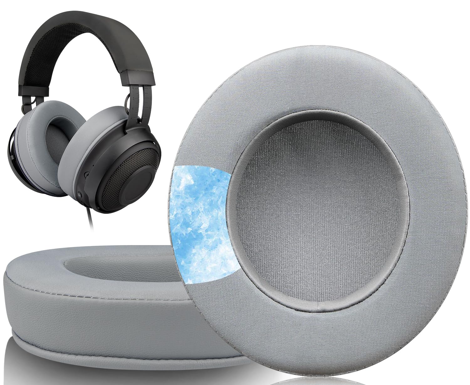 SOULWIT Cooling-Gel Ear Pads Cushions Replacement, for Razer Kraken 2019/Tournament Edition/Ultimate/Kitty, Earpads for Nari/Essential/Ultimate, Kraken X/V3 X Headset - Grey — image 1