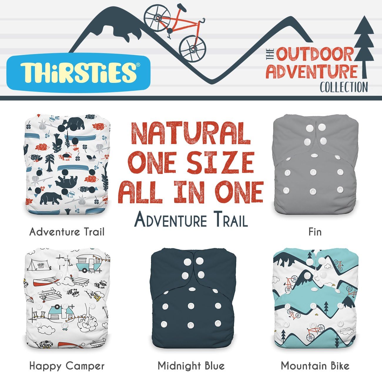 Thirsties Package, Snap Natural One Size All in One, Outdoor Adventure Collection Adventure Trail