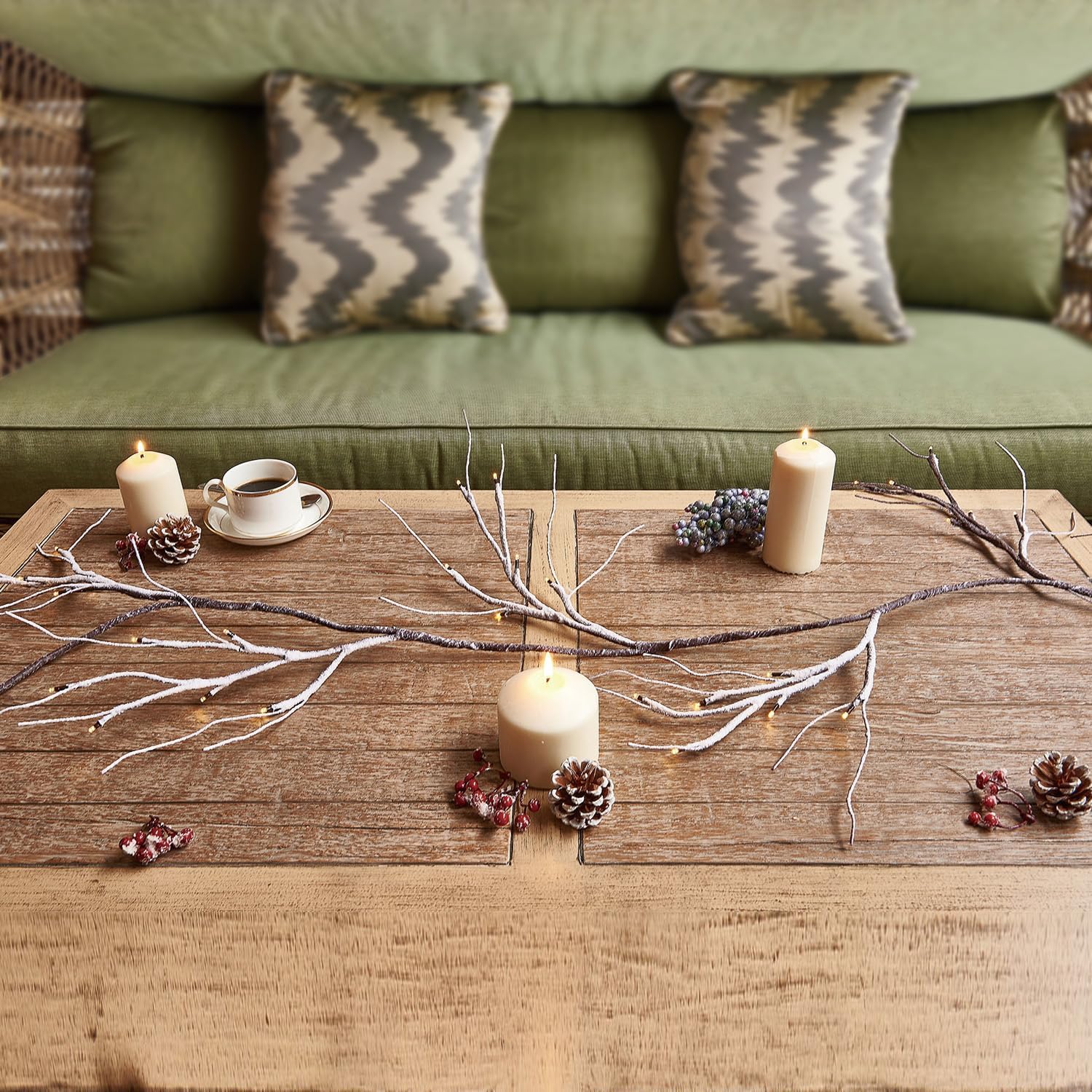 Wreaths, Garlands & Swags - Fudios Lit Snow Garland Lights with Timer 48 LED 6ft Battery Operated for Winter Decor, Light up Snowy Branch Garland ChristmasHome Party Mantle Indoor Outdoor