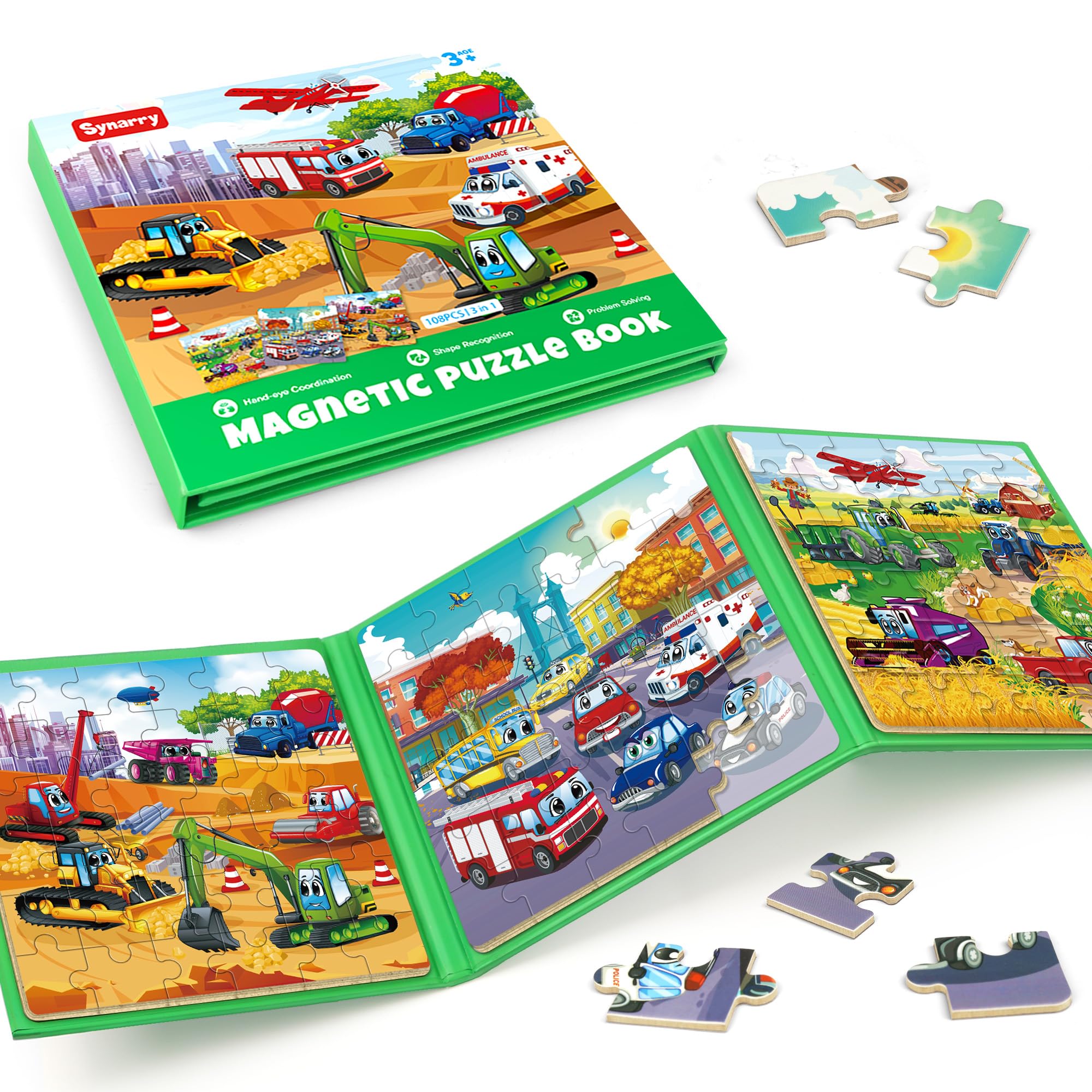 Photo 1 of SYNARRY Vehicle Theme Magnetic Puzzles for Toddlers 3-5, 36 Pieces Travel Puzzles for Kids Ages 4-8, Car Airplane Road Trip Activities Magnet Games Toys for 3 4 5 6 Year Old Children Boys Girls Gifts