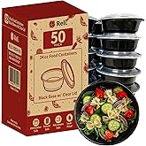 Reli. Meal Prep Container Bowls, 24 oz. | 50 Pack | Round Meal Prep Containers with Lids | Reusable 24 oz Bowls with Lids | Microwavable, Black Food Storage Boxes | Black