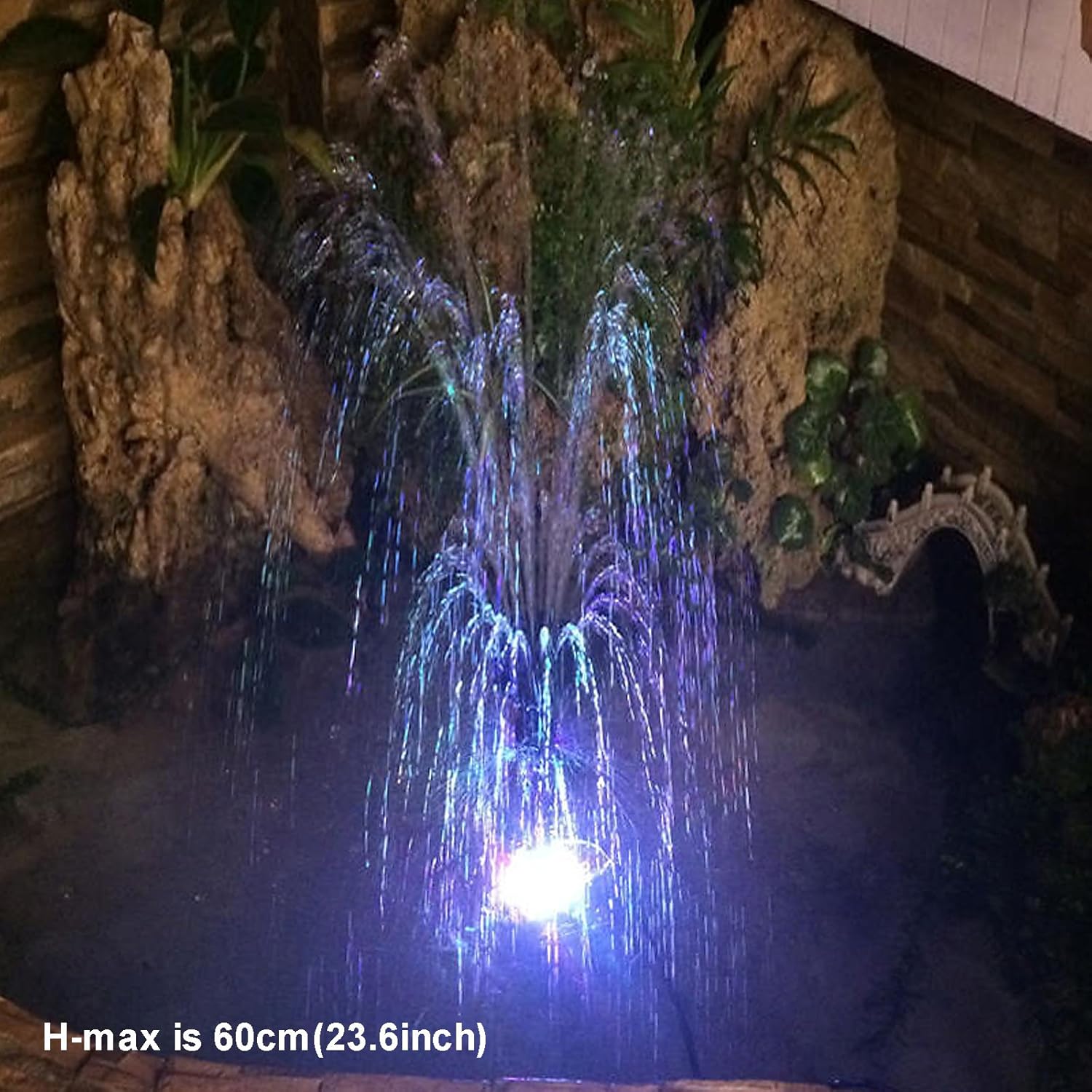 Water Fountain Pump 140GPH with 3 Sprinkler Heads Outdoor Submersible Birdbath Pump (15W; 4 Colors Light Ring, Telescopic Tube): Home Improvement