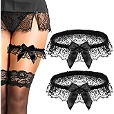 2Pcs Wedding Garter for Bride, Lace Bowknot Garter Party Prom Leg Garter Belt Black Bowknot Elastic Leg Ring, for Bride