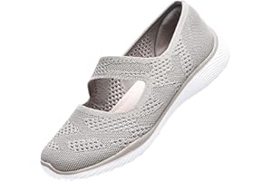 HONHOLD Women Mary Jane Shoes Slip On Walking Flats Comfortable Dressy Knit Washable Casual Nurse Shoe with Arch Support