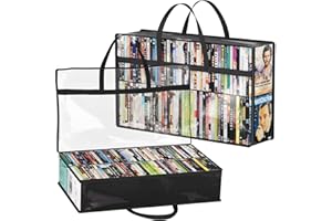 Lifewit DVD Storage Bags 2 Pcs, Clear PVC Plastic DVD Organizer with Handles and Zipper, Media Holder for Blu Ray Disc, Movie Cases, VHS Box, Video Game Disks, Albums, Books, Holds 180 DVDs (90 Each)