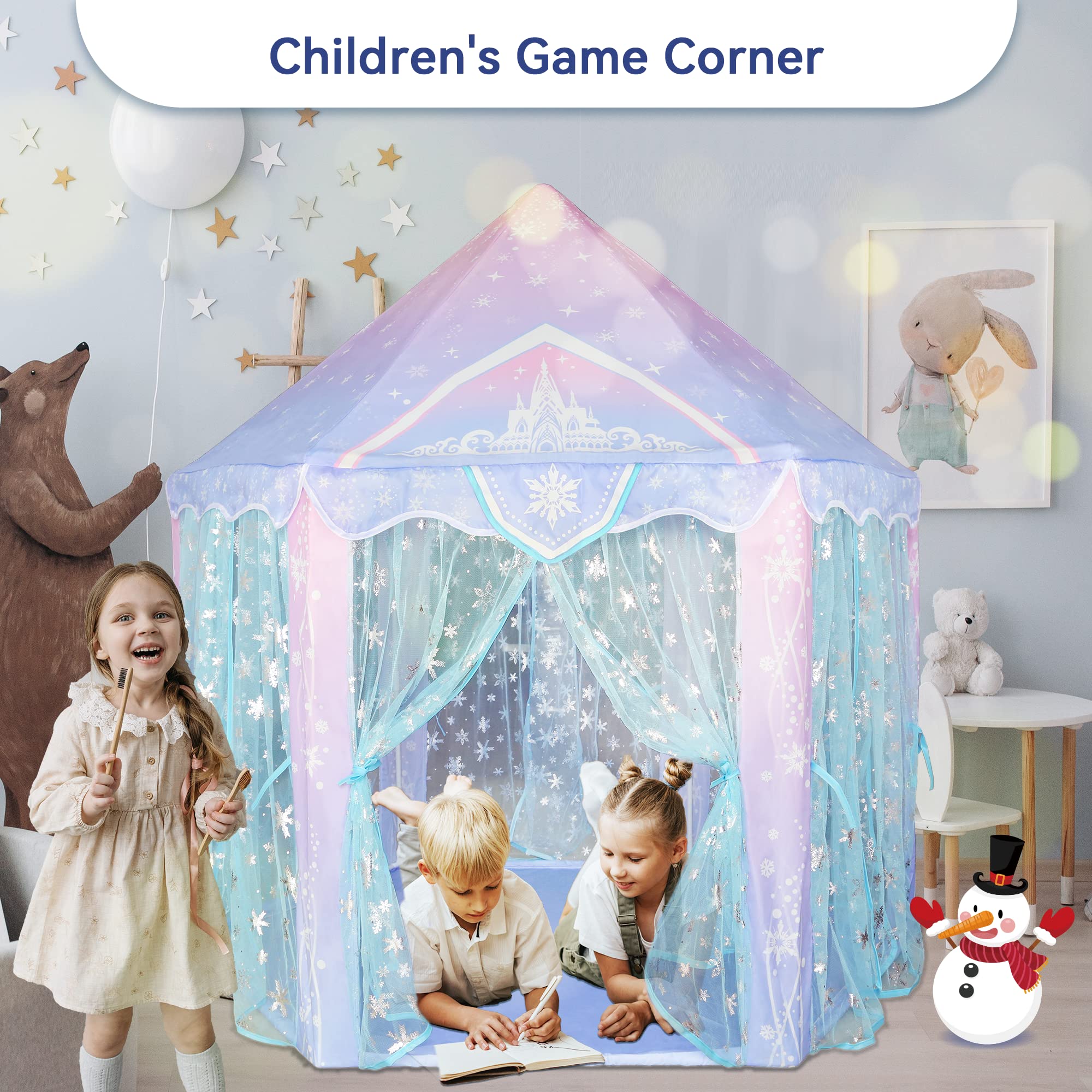 Princess Tent, Frozen Toy for Girls, Large Playhouse Ice Castle Play Tent for Kids with Snowflake, Toddlers Indoor & Outdoor Imaginative Games, Birthday Gifts for Girls, 55'' x 53''