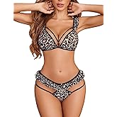 Avidlove Sexy Bra and Panty for Women Cut Out Lingerie Sets 2 Piece Mesh Triangle Bra Ruffle Panties