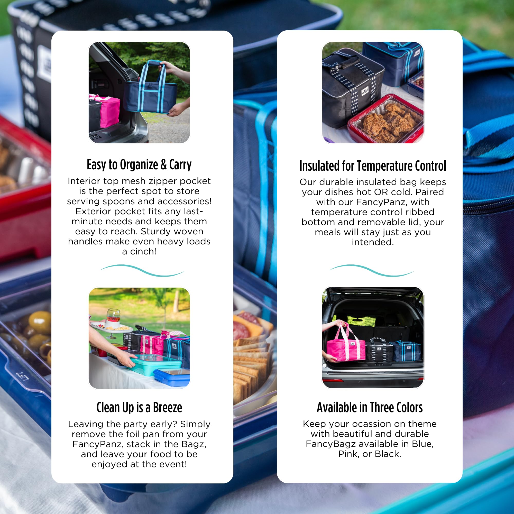 Fancy Panz - Black Insulated Casserole Carrier Bag - Insulated Thermal Bags for Hot & Cold Food Holds 2 Standard Size Fancy Panz - 2 Pockets - Food Container - Hosting Essentials