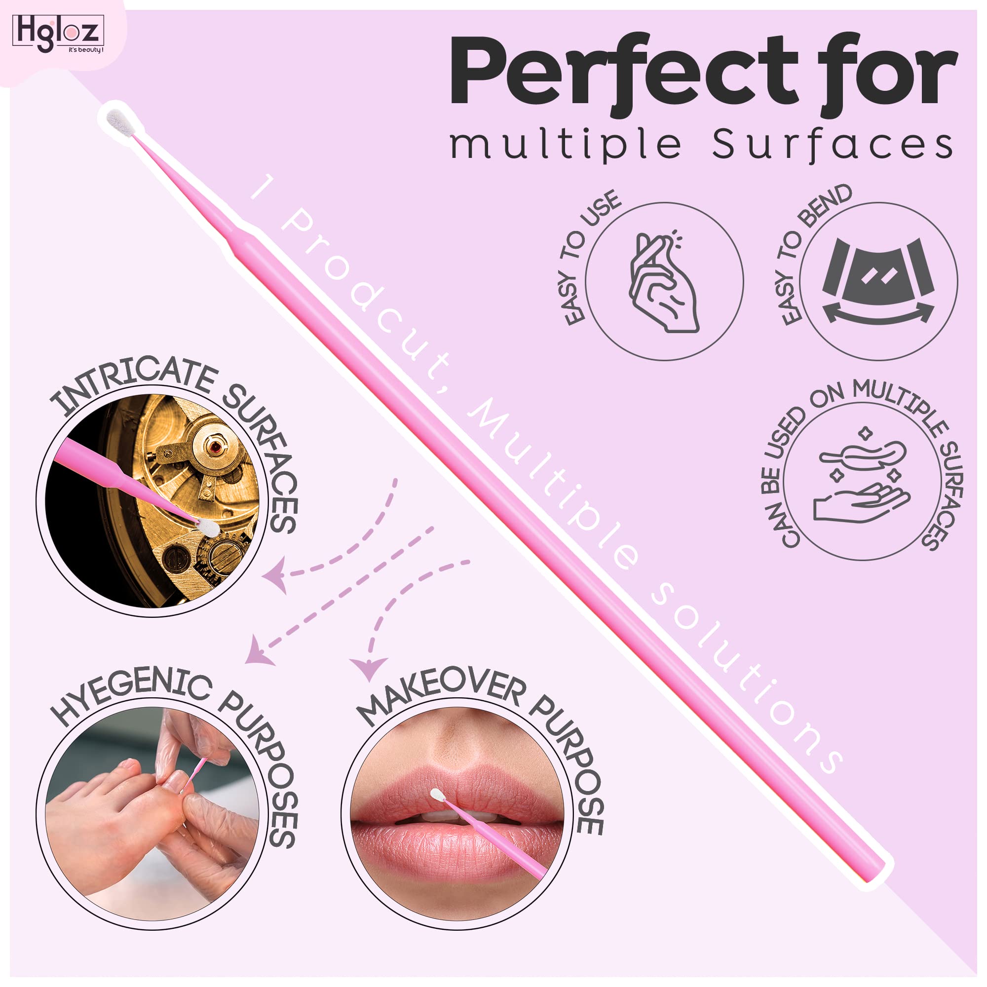 Microswabs for Eyelash Extensions Pack of 500 in Pink – 2mm Soft Micro Applicator Brush with Microfiber Wands – Suitable for Cleaning and Applying Make-up