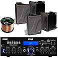 Amp And Speaker Combo Packge: Pyle PDA6BU Bluetooth Radio USB AUX Amplifier Stereo Receiver Bundle With 4x Kicker KB6000B 6.5" Full Range Bookshelf Waterproof Speaker + 1x Enrock 50ft 16g Speaker Wire