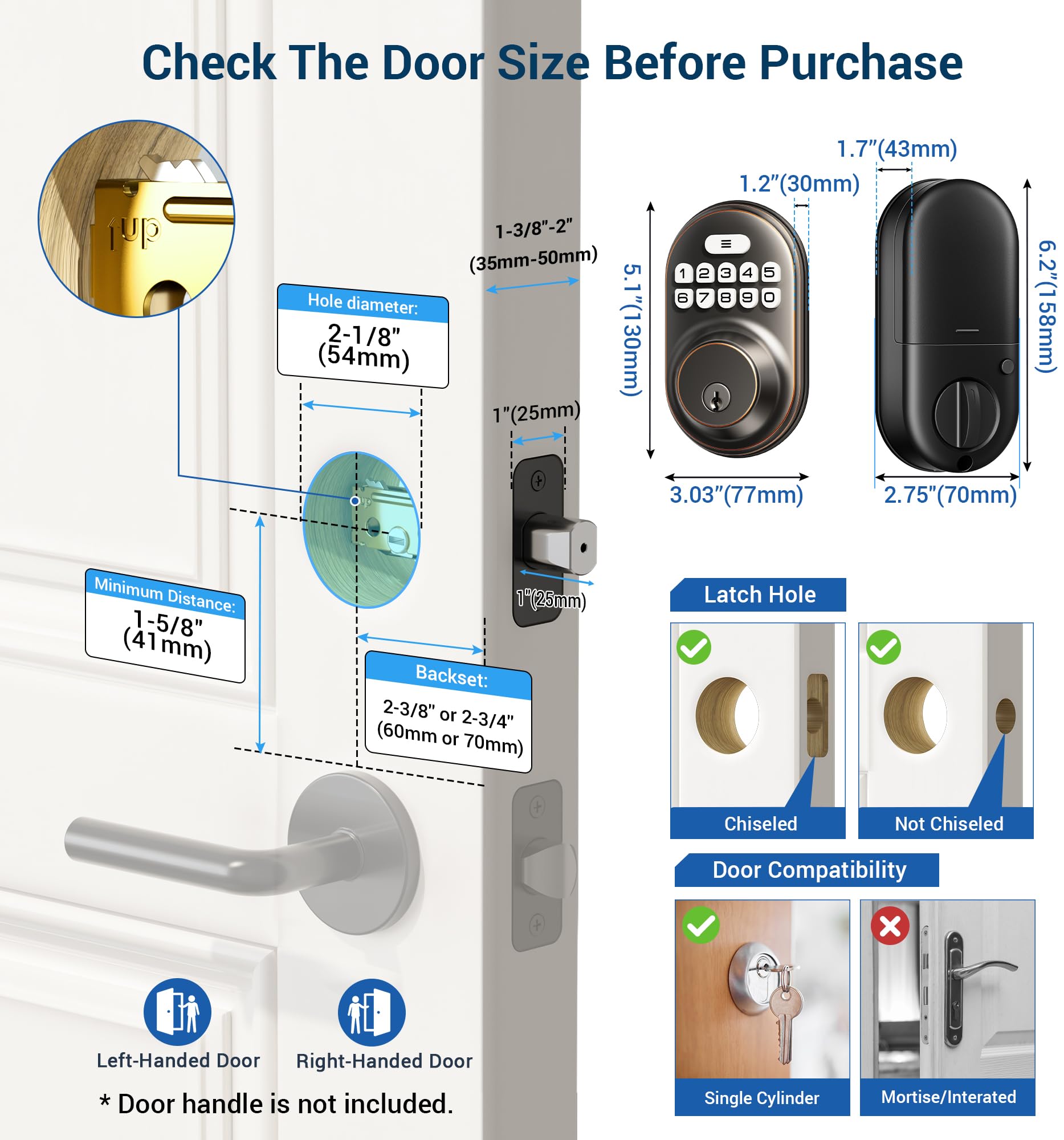 Veise Keyless Entry Door Lock, Electronic Keypad Deadbolt, Keyed Entry, Auto Lock, Anti-Peeking Password, Back Lit & Easy Installation Design, Oil Rubbed Bronze