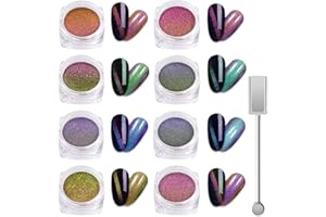 Laza 8 Colors Cat Eye Chrome Nail Powder Chameleon Magnetic Powder 3D Cat Eye Mirror Effect Pigment Dust Magic Galaxy Effect Glitter with Magnetic Stick for Velvet Nail Art - Discolor Candy