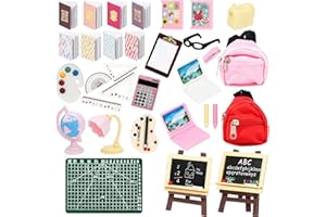 SOTOGO 34 Pieces Doll House School Supplies Mini School Accessories Dollhouse Toy Home Miniature Model DIY Doll Accessories