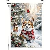 Christmas Dog Garden Flag 12x18 Inch Double Sided, Small Burlap Holiday Farmhouse Rustic Snow Corgi Garden Flags Winter Xmas Decorations Outdoor Yard Lawn Flags for Outside Home