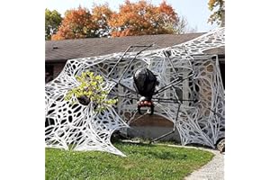 JOYSELLER Spider Web Halloween Decorations Outdoor, Stretchy 450 sqft Halloween Spider Web, Cut-Your-Own Flexible Spider Webbing for Halloween Decor (Spiders Not Included)
